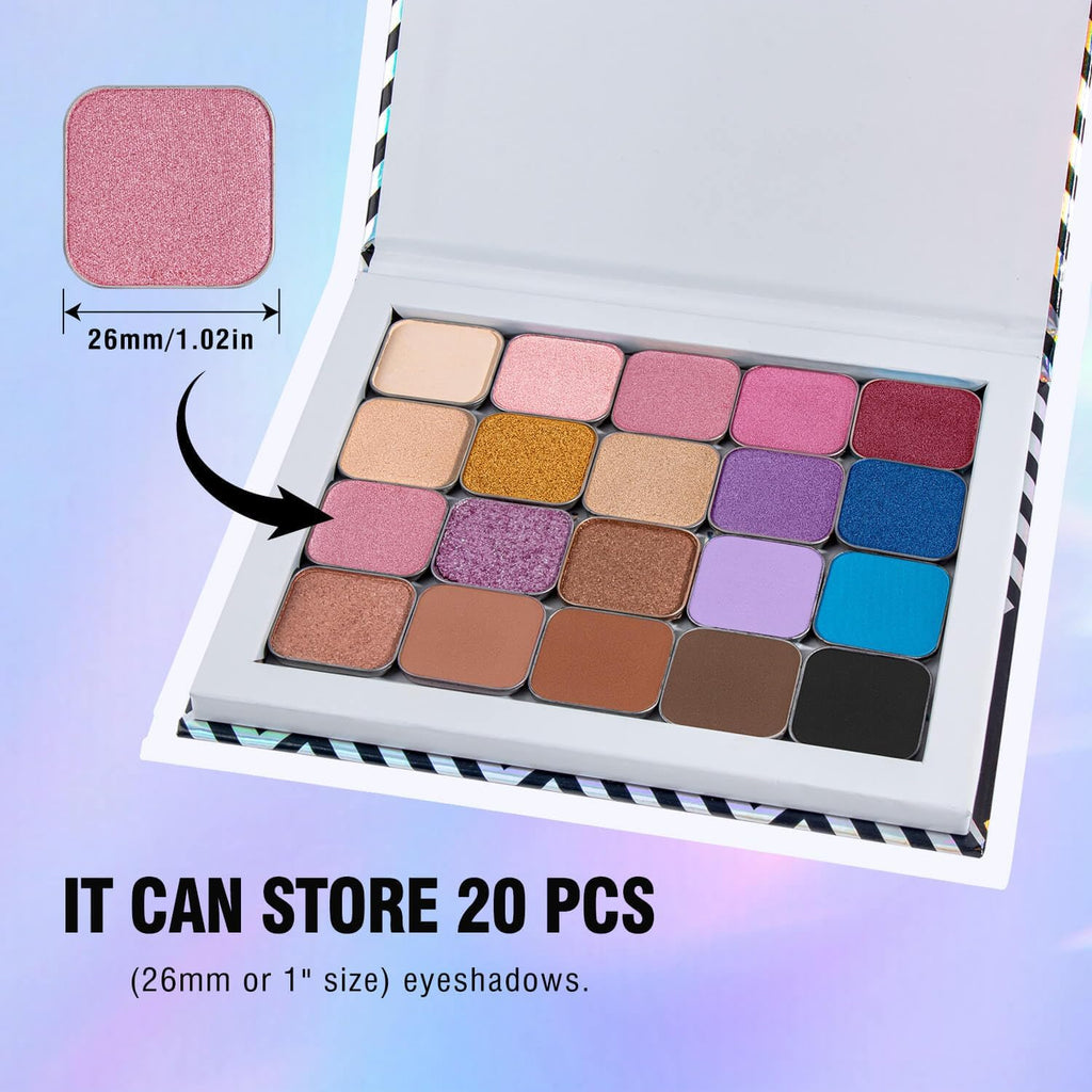 Empty Magnetic Makeup Palette with Mirror, Spatula, 20 Metal Stickers, Suitable for Eyeshadow Lipstick Blush Powder Highlighter and Contour, DIY Refillable, Holographic Stripes (Black, Medium)