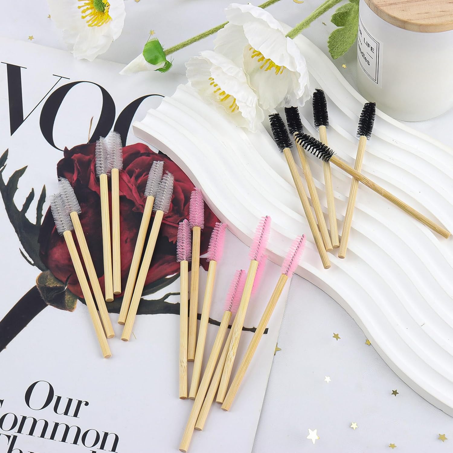 300PCS Disposable Mascara Wands Spoolie Brush Crystal Eyebrow Brushes Eyelash Extension Applicator Makeup Kits Bamboo Mascara Brush