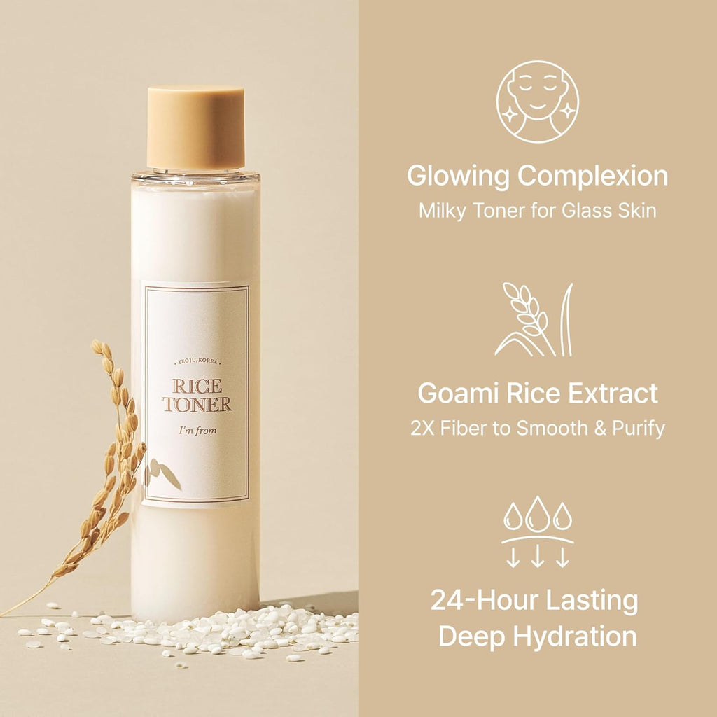 I'm from Rice Toner for Sensitive Skin, Rice Extract from Korea, Glow Essence with Niacinamide, Hydrating, Vegan, Alcohol Free, Fragrance Free, Peta Approved, K Beauty Toner, 5.07 Fl Oz
