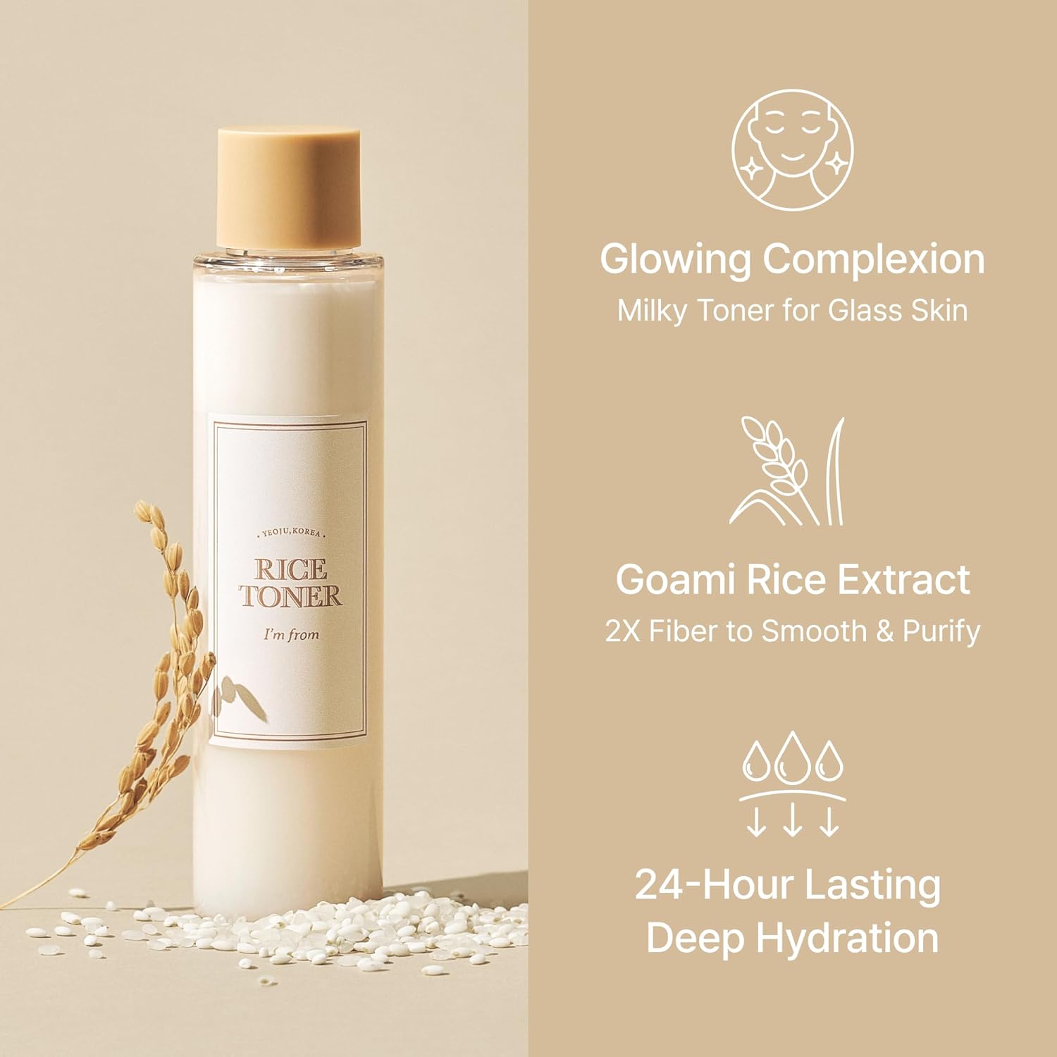 I'm from Rice Toner for Sensitive Skin, Rice Extract from Korea, Glow Essence with Niacinamide, Hydrating, Vegan, Alcohol Free, Fragrance Free, Peta Approved, K Beauty Toner, 5.07 Fl Oz