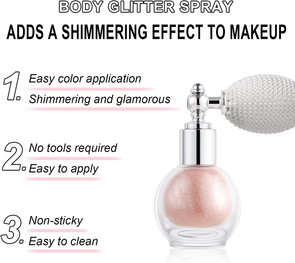 Hair and Body Glitter Spray, Holographic Glitter Highlighter Powder, Face Body Clothes Shiny Glitter, Loose Shimmer Hairspray Festival Rave Prom Accessories (Champagne)