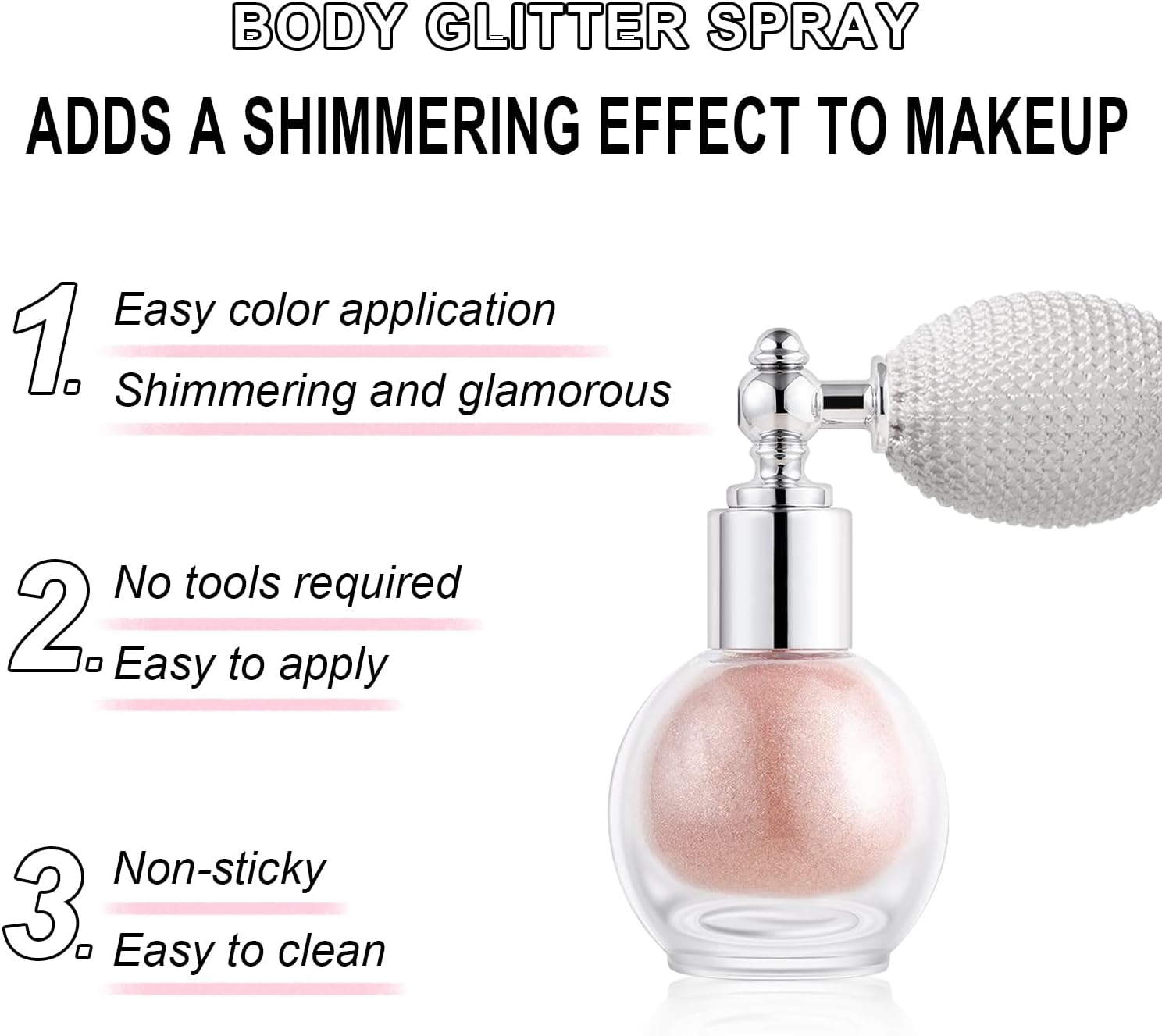 Hair and Body Glitter Spray, Holographic Glitter Highlighter Powder, Face Body Clothes Shiny Glitter, Loose Shimmer Hairspray Festival Rave Prom Accessories (Champagne)