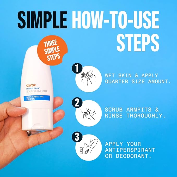 Carpe Exfoliating Underarm Scrub with Odor Protection, Underarm Exfoliator to Improve Deodorant Performance - Energizing Minty Fresh Smell - Armpit Scrub for Women and Men