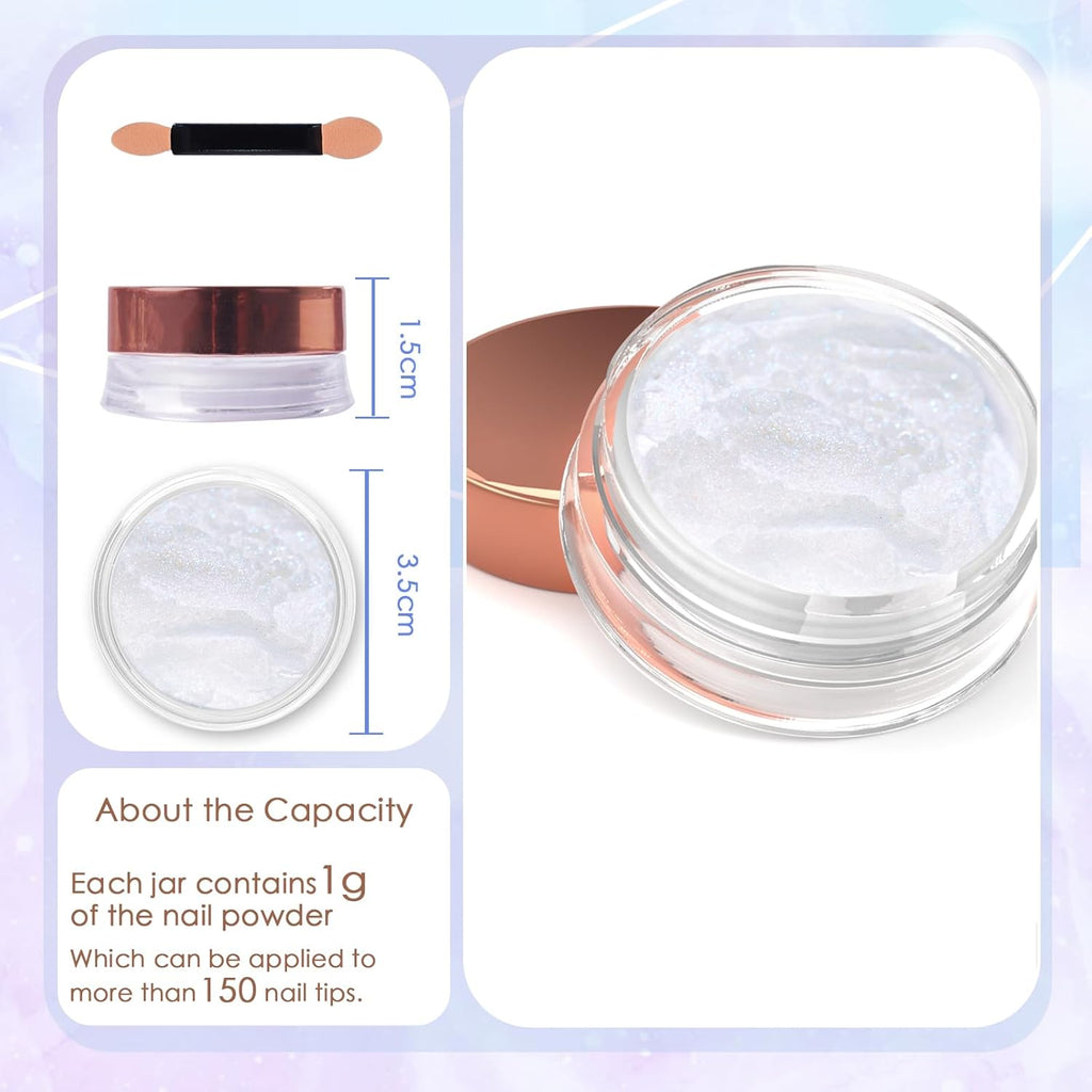 Laza White Chrome Nail Powder Glazed Donut Nails Metallic Effect Pigment Shimmer Pearlescent Mica Powder Iridescent Aurora Nail Glitter Fairy Dust Gel Nail Art Supplies Nail Techs – Pearl Chrome