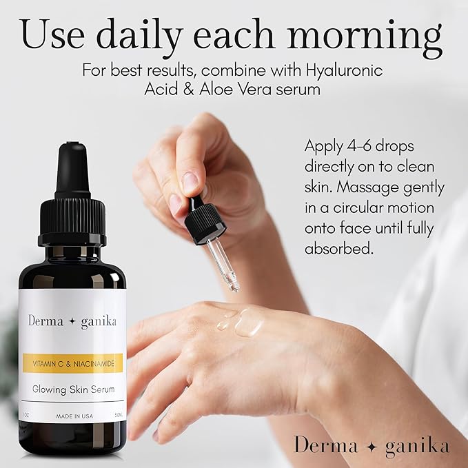 Derma ganika Vitamin C & Niacinamide Serum - Made in USA Brightening & Rejuvenating Face Serum | Boosts Collagen, Evens Skin Tone, and Reduces Dark Spots
