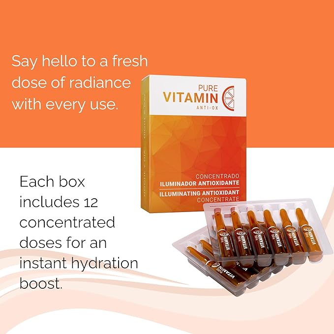 Noche Y Dia Vitamin C Ampoule Oil - Anti Aging Face Moisturizer Serum with Ascorbic Acid - Hydrate and Firm Skin - Boost Collagen - 12 x 2mL (.07 fl oz)