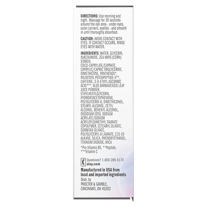 Olay Super Eye Serum - Vitamin C, Caffeine, Niacinamide, Amino Peptide, Aloe Vera - Brightens Dark Circles, Anti-Wrinkle, Anti-Aging, Brightening, Smooths Fine Lines, Firming, Hydrating, 0.45 Oz