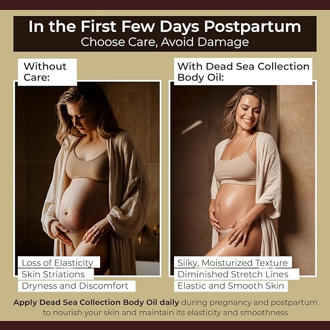 Dead Sea Collection Belly Oil for Pregnant Women - Moisturizing Body Oil with Collagen & Vitamin E - Strengthens Skin and Enhances Elasticity - Pack of 2 (4 Fl. Oz Each)