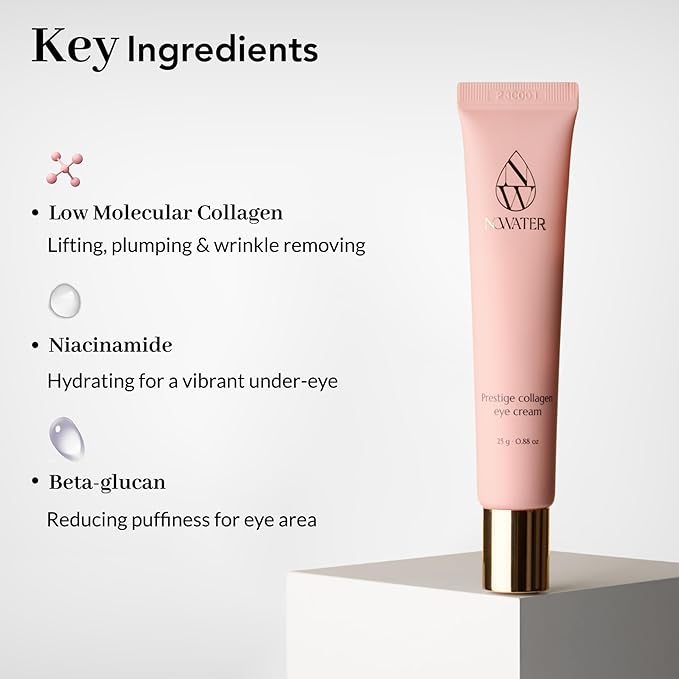 NOWATER Collagen Eye Cream for Wrinkles, Puffiness, Dark Circles - Hydrolyzed Collagen & Beta-glucan for Improved Under-eye Area, Korean Skincare (0.88 fl.oz)