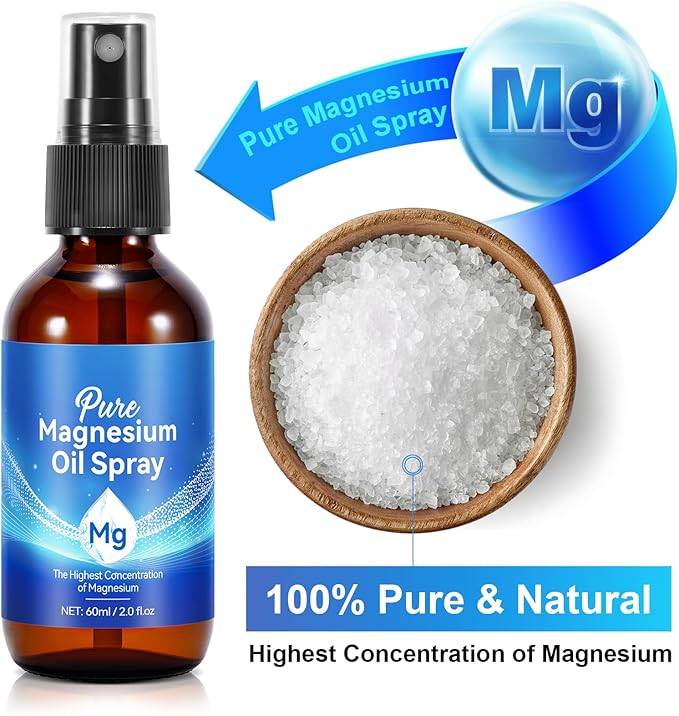 Magnesium Oil Spray, Pure Magnesium Oil Spray for Feet, Topical Magnesium in Bottle, Fast Absorption, Unclog Pores, Perfect for Sports, Relaxing & Sleep, 2 Fl.Oz