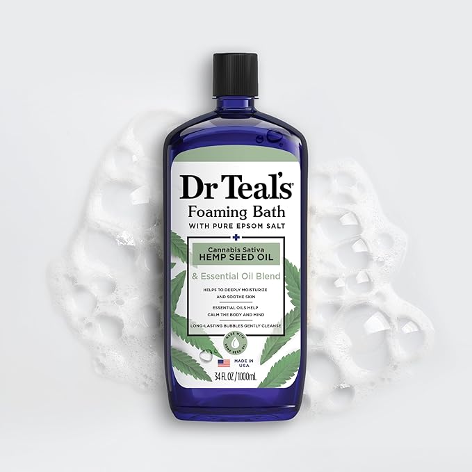 Dr Teal's Foaming Bath with Pure Epsom Salt, Cannabis Sativa Hemp Seed Oil, 34 fl oz (Pack of 2)