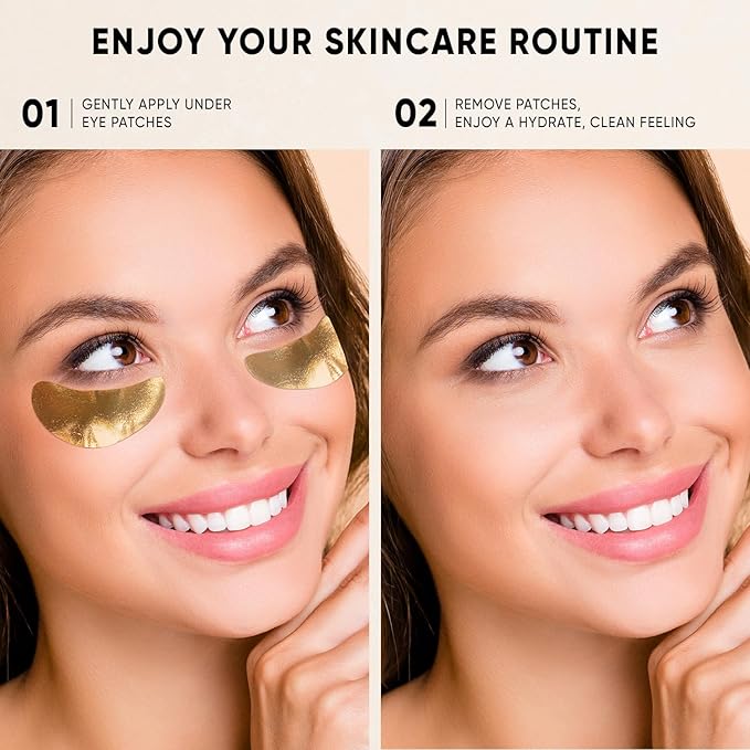 CÉLOR Under Eye Patches Premium - Golden Under Eye Mask Enriched with Hyaluronic Acid, Caffeine, Tea Tree & Collagen, under eye Patches for Women & Men (7 Pairs)