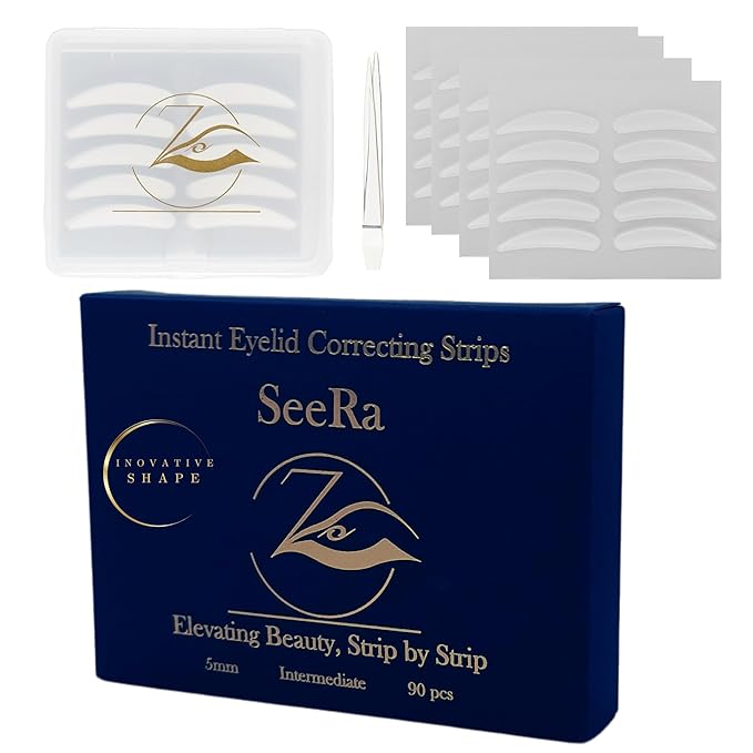 SeeRa: Instant Lifting Eyelid Tape for Hooded & Droopy Eyes - Hypoallergenic, Waterproof, Invisible Eye Lift Strips, Non-Surgical, Eyelid Lifters & Stickers-90pcs (4mm-7mm) (5mm-Intermediate)