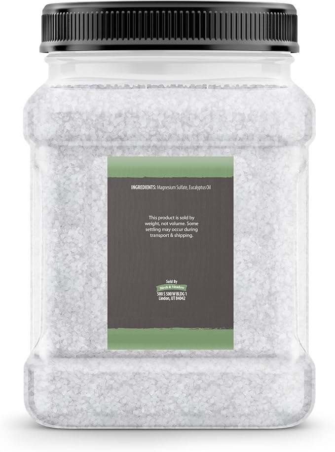 Birch & Meadow Epsom Salt with Eucalyptus Oil, 4 lb, Magnesium Sulfate, Bath Soak, Healing & Cleansing