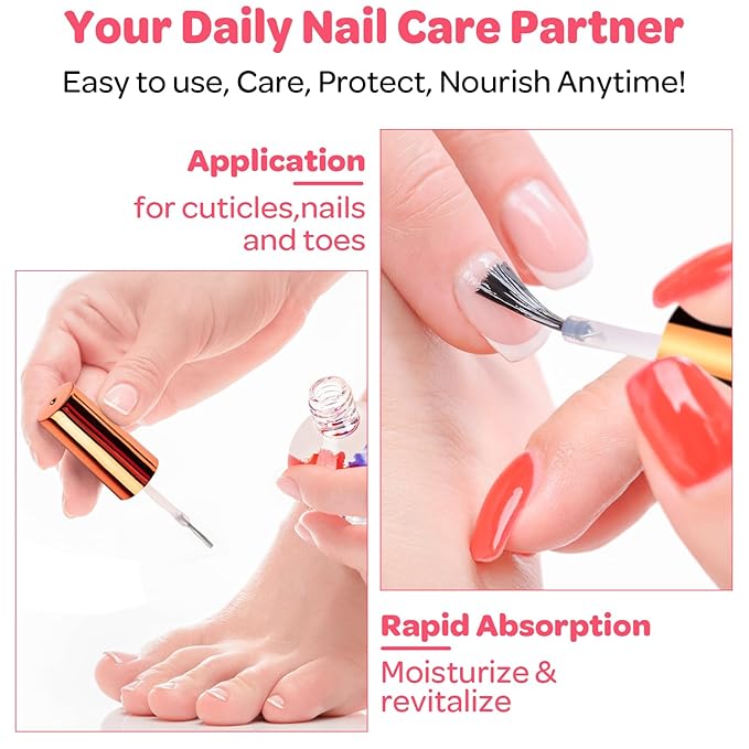 JIASHENG Cuticle Oil, Scented Cuticle Nail Oil Infused with Real Flowers, Hydrates, Moisturizes, Strengthens, Repairs, Revitalizing Cuticle Oils for Nails Damage Dry Cuticle, Rose, 15 ml /0.52 fl. oz