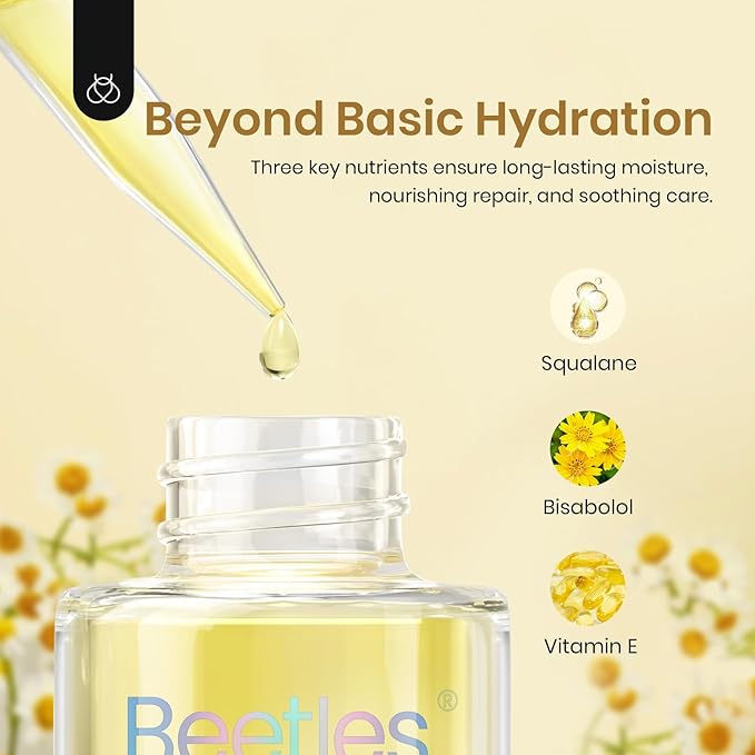 Beetles 20ml Cuticle Oil Nail Oil Care for Nail, Hydrating Oil For Repaired Cuticles, Remedy For Damaged Skin & Thin Nails Vitamin E, Rice Bran & Sweet Almond Oils Softener Nail Repair Gift for Her