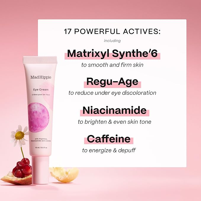 Mad Hippie Eye Cream - Anti-Aging Under Eye Cream for Dark Circles and Puffiness with Niacinamide, with Skin-Brightening Vitamin C, 0.5 Oz