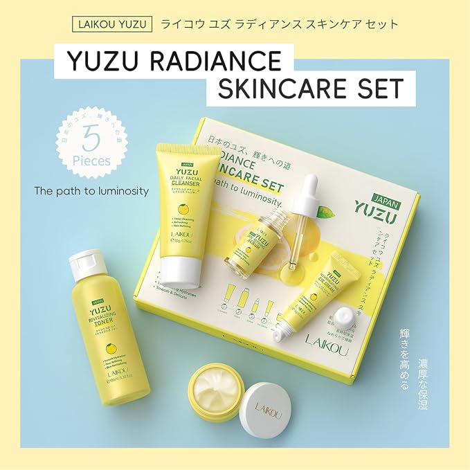 JAPAN Yuzu Skin Care Set, Yuzu Skin Care Routine Kit For Women & Teen Girls, Natural Skincare Set For Women With Serum,Toner,Cream,Eye Cream,Cleanser, Stocking Stuffers for Adults & Girls
