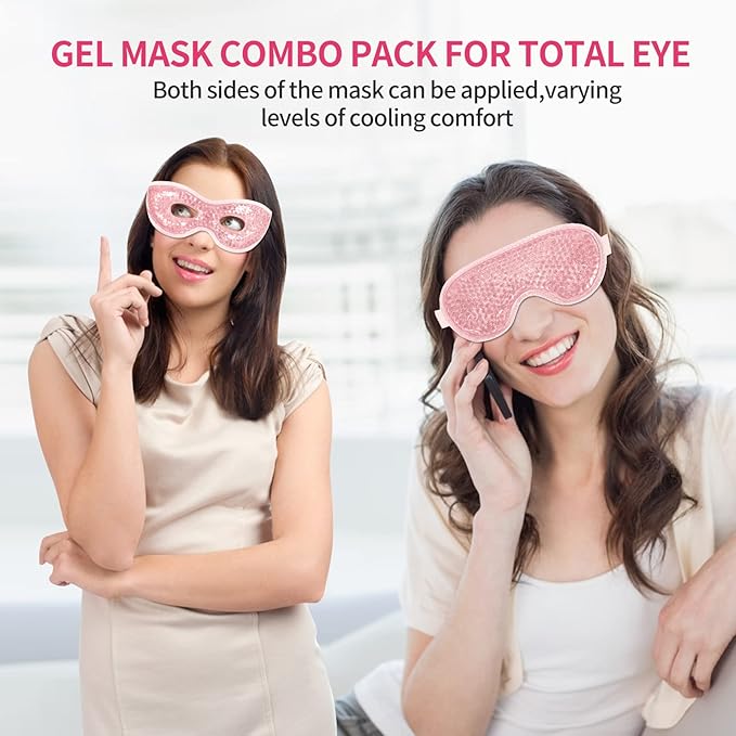 2PCS Reusable Hot Cold Therapy Gel Eye Mask for Puffiness, Dark Circles, Eye Bags, Dry Eyes, Headaches, Migraines, Stress Relief - Cooling Gel Bead Compress (Pink)