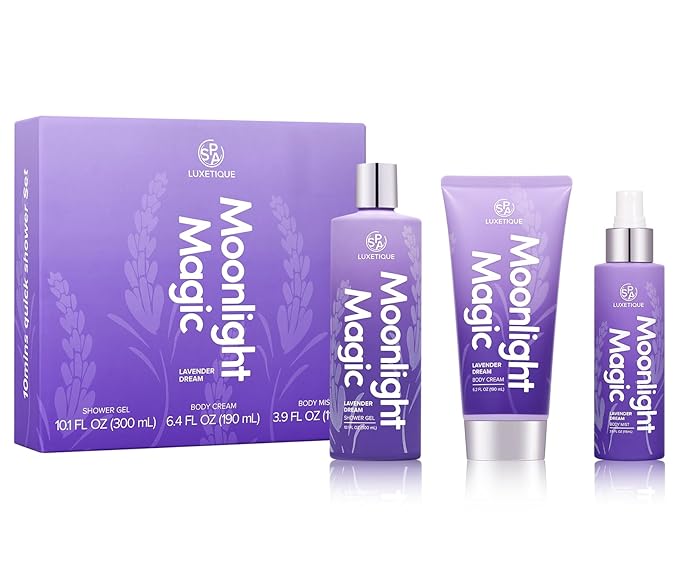Spa Luxetique Spa Gift Sets for Women, Body Spray for Women, 3 Pcs Lavender Relaxing Spa Kit with Shower Gel, Body Cream,Body Mist, Perfect Birthday Gifts for Moms, and Special Occasions,Unique Gift