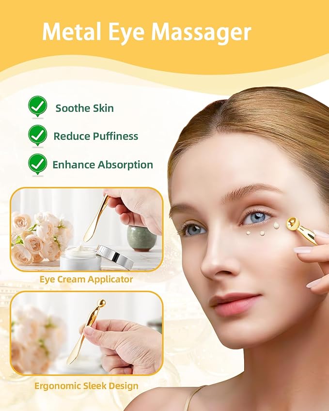 2 Pairs Reusable Under Eye Wrinkle Patches Silicone Mask, Plump Fine Lines & Wrinkles, with Metal Eye Cream Applicator, Tin Case, Gold