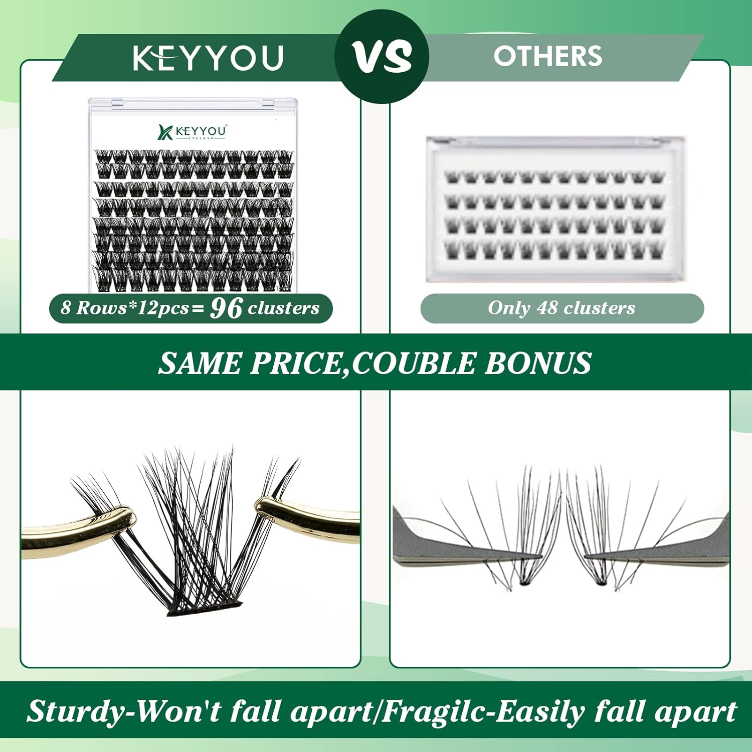 Lash Clusters 96pcs Individual Lashes Y01 D Curl 16mm Cluster Lashes KEYYOU Volume Wispy Lash Extension Soft&Comfortable Easy DIY at Home(Y01,D-16mm)