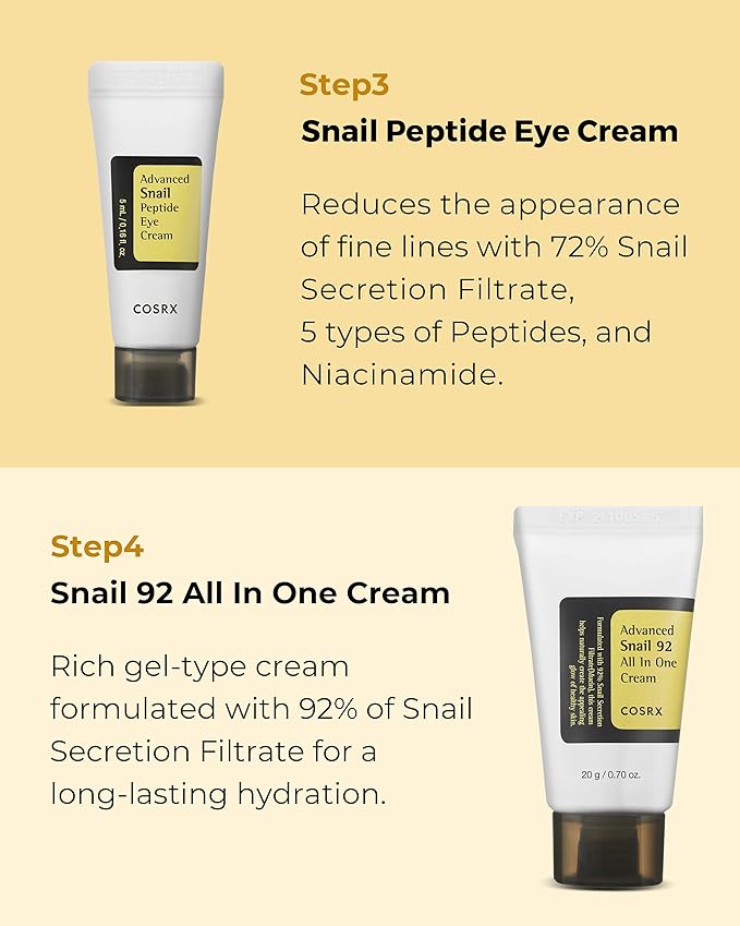 COSRX All About Snail Mucin Korean Skin Care Set, Mini Travel Essentials, Travel Size Gift Set with Snail Mucin Face Wash, Serum, Moisturizer & Eye Cream, Rejuvenating Kit