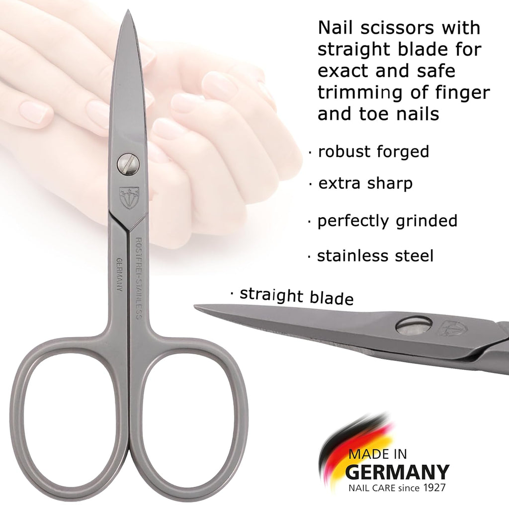 3 Swords Germany - brand quality STAINLESS STEEL INOX STRAIGHT NAIL SCISSORS (1 PIECE) with case for manicure pedicure - nail care by 3 Swords - Made in Germany