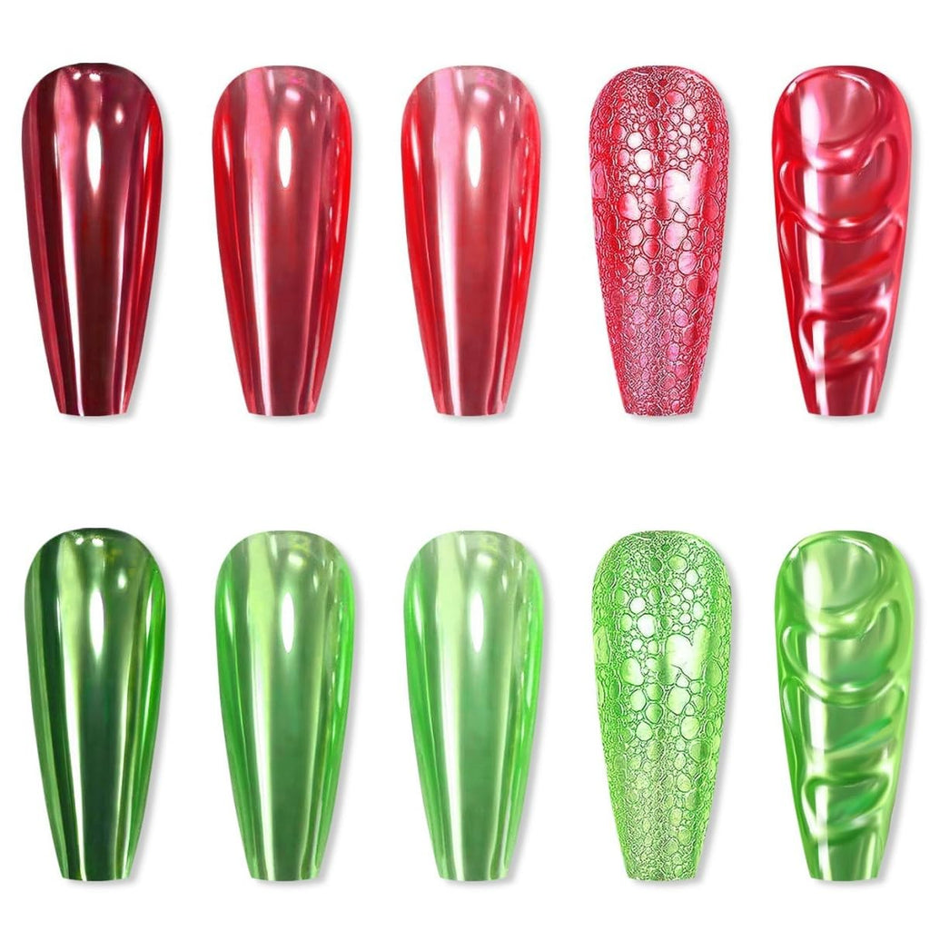 Green Red Chrome Nail Powder, Mirror Effect Metalic Powder Pigments for Nails,Red+Green Nail Art Glitter Glitter Dust Kit for Gel Polish(Red+Green)