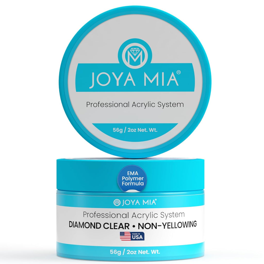Joya Mia Acrylic Powder for Nails, MMA-Free, Super Adhesion Professional Powder for Flawless & Long-Lasting Nail Enhancements, Easy Application, Vibrant & Stunning Colors - Diamond Clear, 2 oz