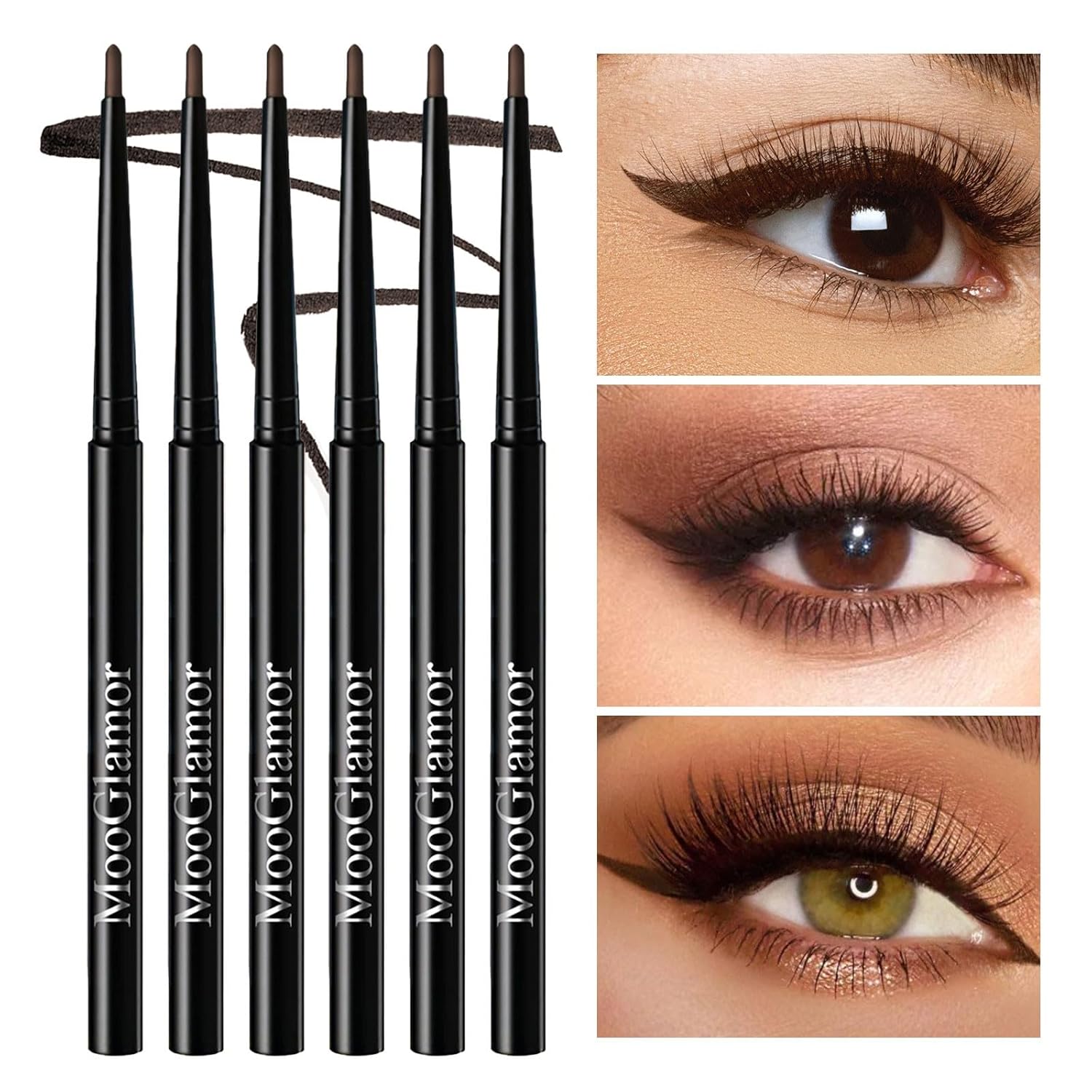 12 Pcs Black and Brown Eyeliner Pencil Gel Eyeliner Pen with Retractable and Waterproof Eye Liner for Bold and Defined Eye Liner (6 Black+6 Brown)