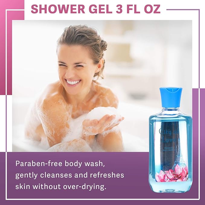 Bath & Body Care Travel Set - Home Spa Set with Body Lotion, Shower Gel and Fragrance Mist, Personal Body Care Travel Set (City of Love)