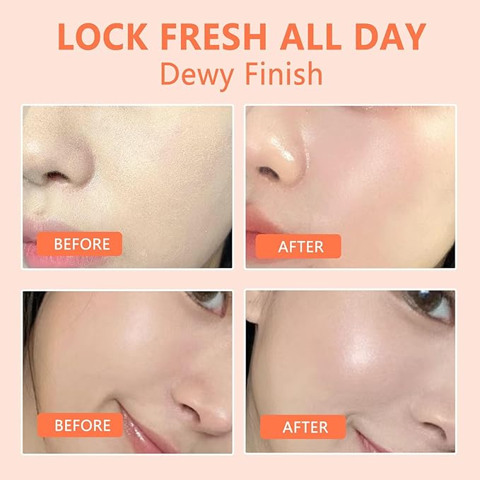 Dewy Makeup Setting Spray Kit-7 Fl oz Hydrating Illuminating Finishing Spray Long Lasting Lightweight Face Mist Make up Fixer +1PC Travel Size Spray Bottle+1PC Sponge Puff