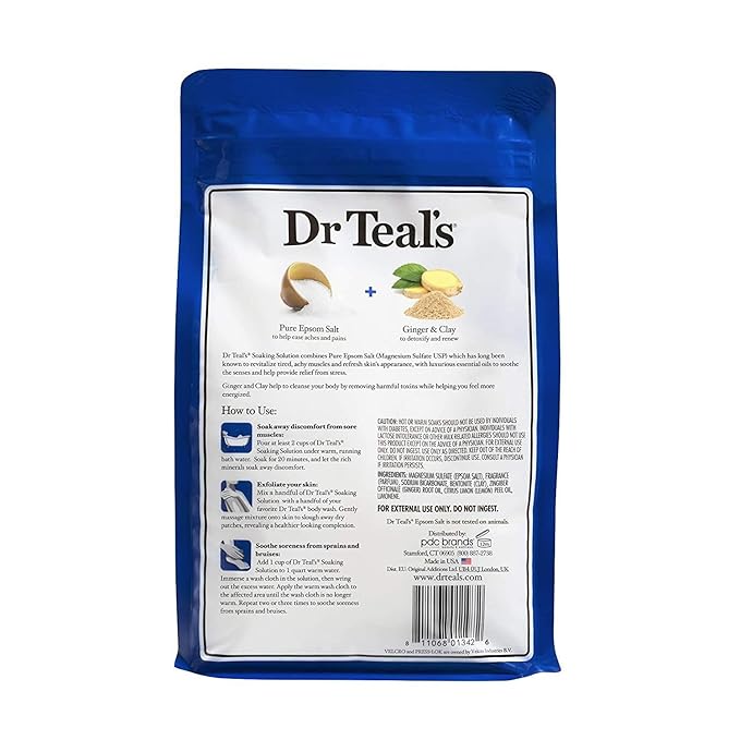 Dr. Teal's Ginger & Clay Pure Epsom Salt Bath Soaking Solution Gift Set, 3 Pounds (Pack of 2)