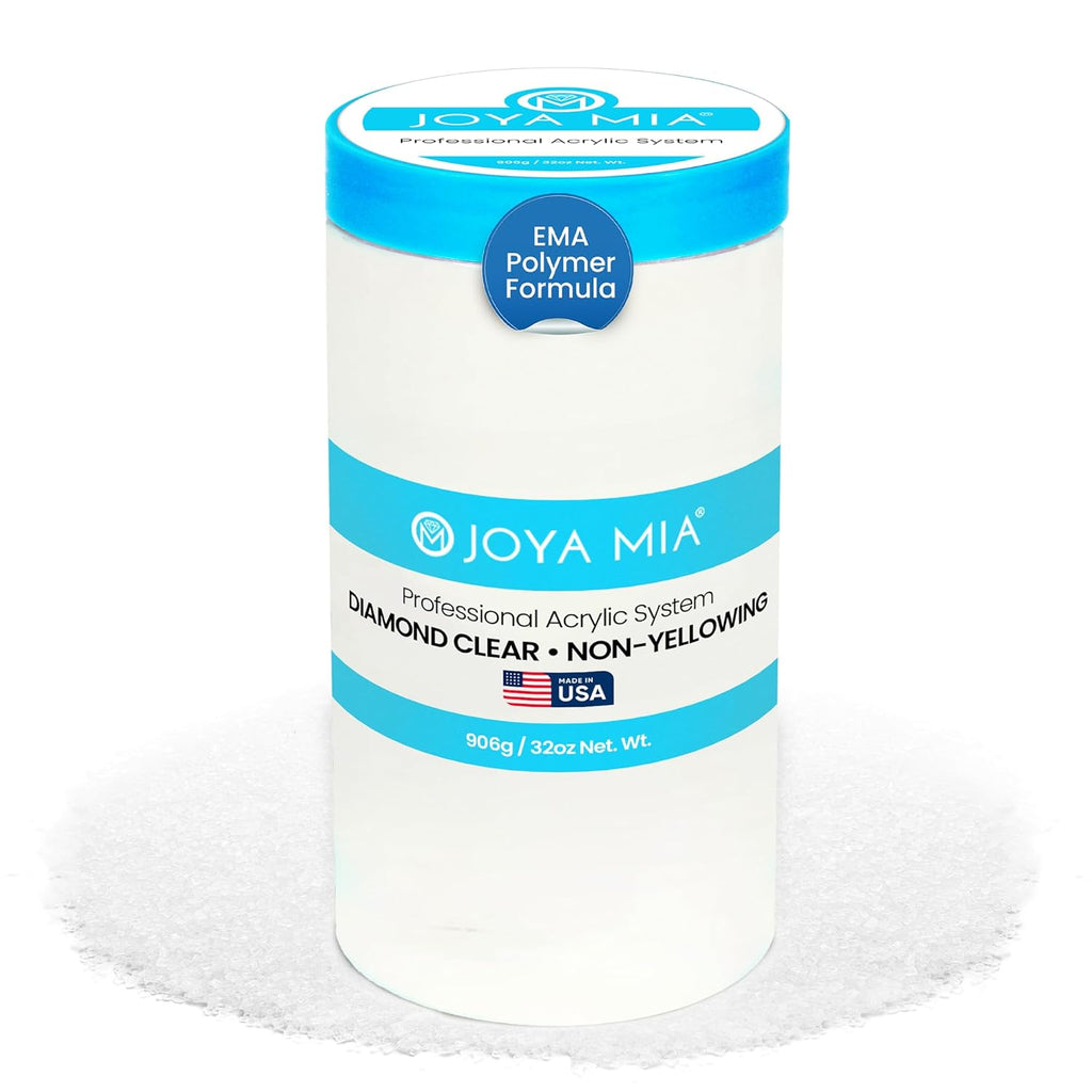 Joya Mia Acrylic Powder for Nails, MMA-Free, Super Adhesion Professional Powder for Flawless & Long-Lasting Nail Enhancements, Easy Application, Vibrant & Stunning Colors - Diamond Clear, 32 oz