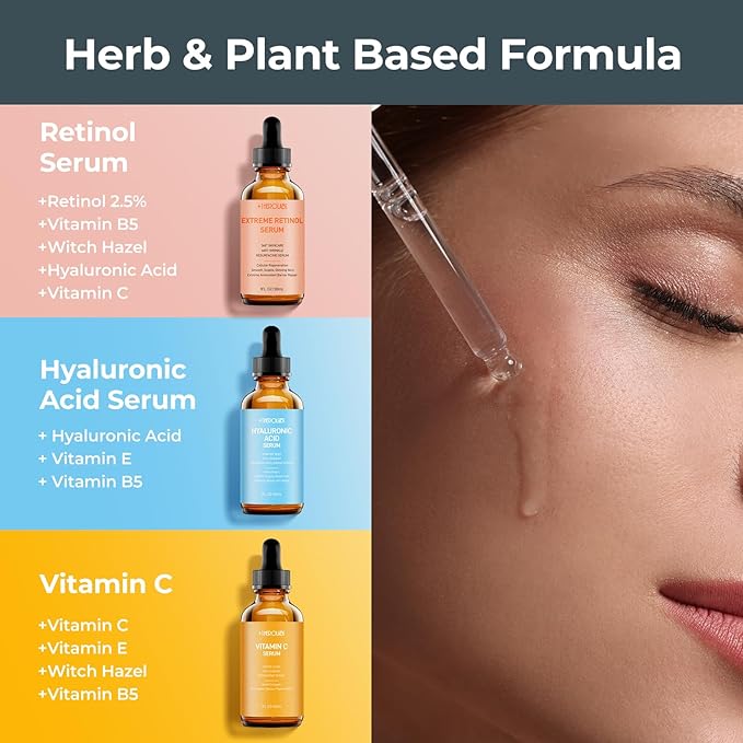 Face Serum Set – Retinol Serum, Vitamin C Face Serum & Hyaluronic Acid Serum for Face – Anti Aging Serum Skin Care Set for Women – Serum for Firm, Wrinkle Smoothing 3x1oz