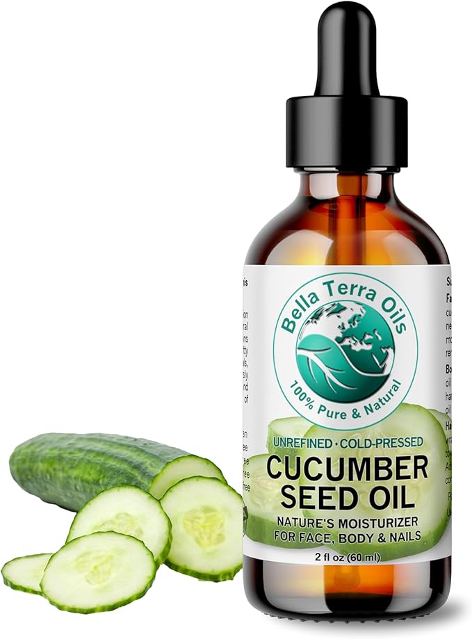 Bella Terra Oils - Cucumber Seed Oil 2 oz - Cold-Pressed Marvel, Packed with Vitamin E, B1, B2 & B3, Omega-6 Fatty Acids, Perfect Complement to Your Skin Regimen