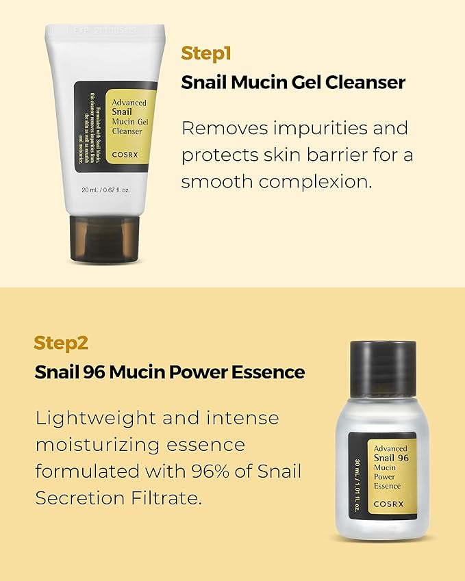 COSRX All About Snail Mucin Korean Skin Care Set, Mini Travel Essentials, Mothers Day Gifts for Mom, Travel Size Gift Set with Snail Mucin Face Wash, Serum, Moisturizer & Eye Cream, Rejuvenating Kit