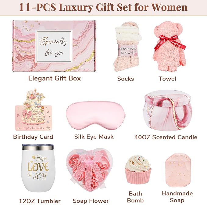 Birthday Gifts for Women - Unique Care Package Gift Basket with Photo Frame, Relaxing Spa Set for Mom, Sister, Friend Her, Coworker, Bestie - Mothers Day, Get Well Soon, Friendship Gifts