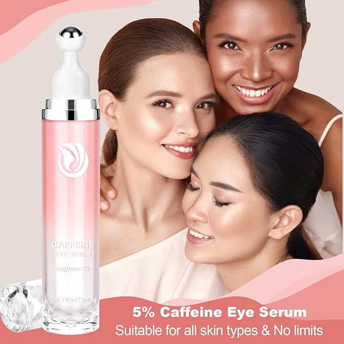 5% Caffeine Eye Serum, Cream with 360°Massage Ball for Puffiness, Fine Lines and Wrinkles, 0.5 fl.oz Under Eye Roller Cream, Efficient in Firming Eyelids
