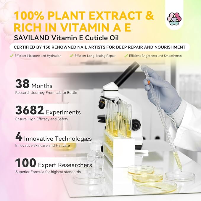 SAVILAND Vitamin E Cuticle Oil Roller: 7PCS Revitalizing Cuticle Oil for Nails 100% Natural Nails Growth Oil Effective Nail Strengthener for Damaged Nails Repair Moisturizing Care Home Travel Sized