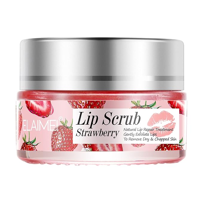 Strawberry Lip Scrub & Repair, Exfoliator & Moisturizer for Chapped, Dry and Flaky Lips