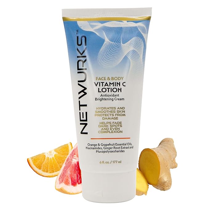 Vitamin C Lotion, Antioxident Cream for Face & Body, Smoothes & Hydrates Skin, Helps Reduce Blemishes, Fine Lines, & Wrinkles, 6 Fl Oz
