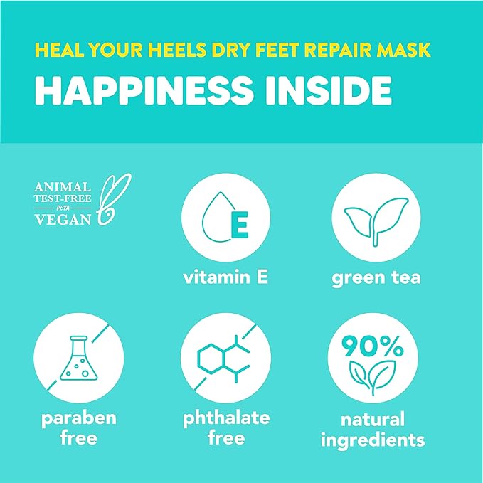 Onyx Professional Heal Your Heels Dry Feet Repair Mask, 6 Pairs - Made with Vitamin E and Green Tea, Moisturizes & Soothes Dry Rough Cracked Feet, Hydrates & Heals, One Size Fits All