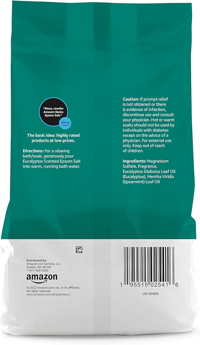 Amazon Basics Epsom Salt Soaking Aid, Eucalyptus Scented, 3 Pound (Pack of 6) (Previously Solimo)