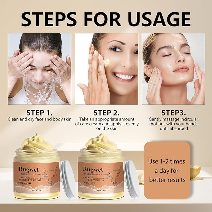 Orangic Beef Tallow for Skin and Face Care, Whipped Moisturizer for Sensitive Skin, 100% Grass Fed, Natural Body Lotion, French Perfume - 4.23 fl.oz