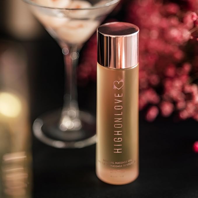 HIGHONLOVE Natural Body Oil with Hemp Seed, Grape Seed, & Vitamin E Oil - Moisturizing Body Glow with a Non-Greasy, Glowy Finish (120 ml) (Lychee Martini)