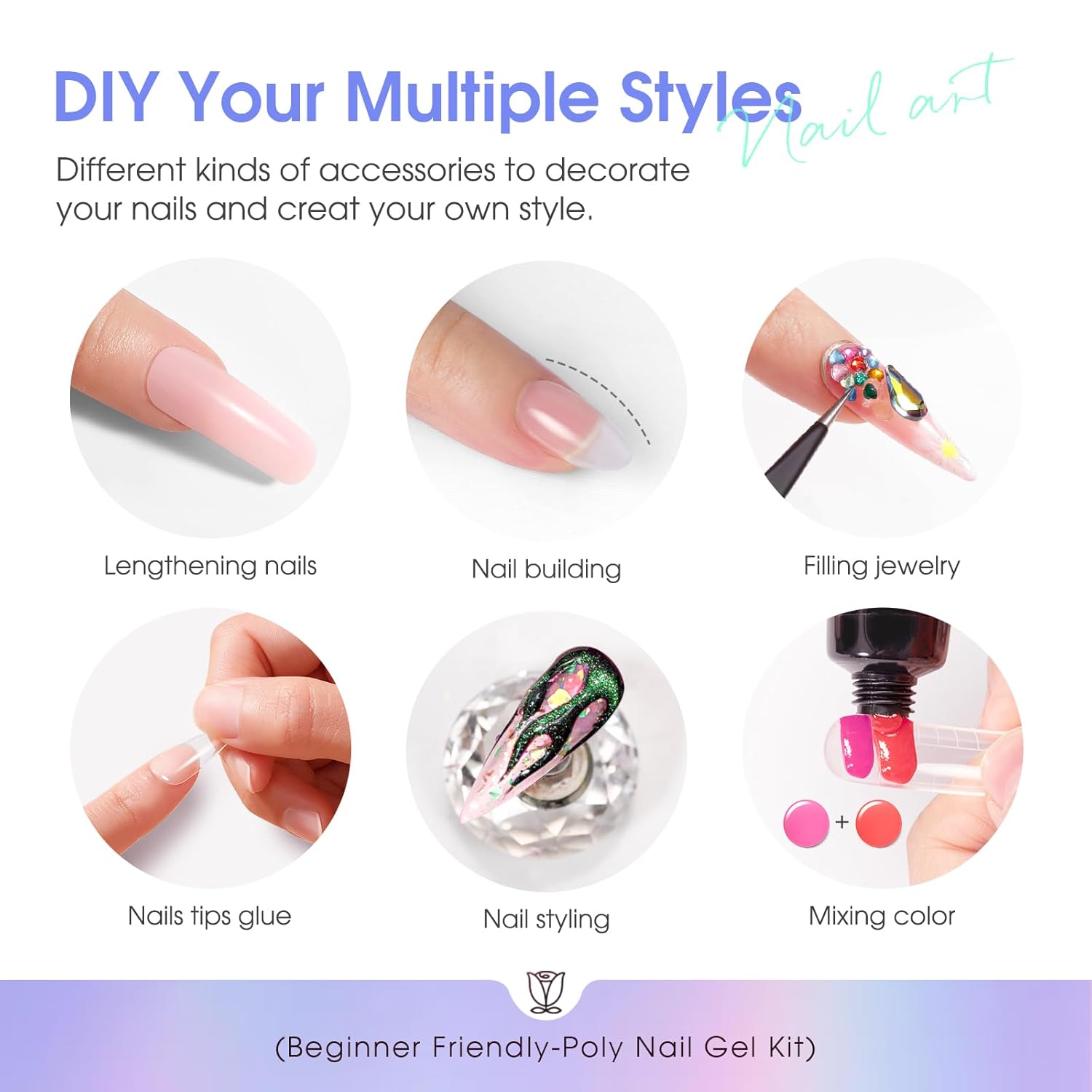 ROSALIND 28 Colors Color Poly Nail Gel Colors Kit with Mini Nail Lamp Clear Neon Poly Nail Gel Starter Kit for Beginners Halloween All Seasons Classic Colors with Everything