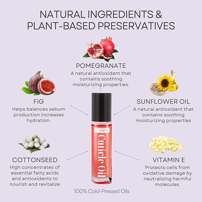 C CARE Pomegranate and Fig Roll-On Cuticle Oil | Natural Revitalizing Hydrating Nail Oil | Repaires Cuticles Overnight | Remedy For Damaged Skin And Thin Nails | Paraben Cruelty Free Formula | 10ml