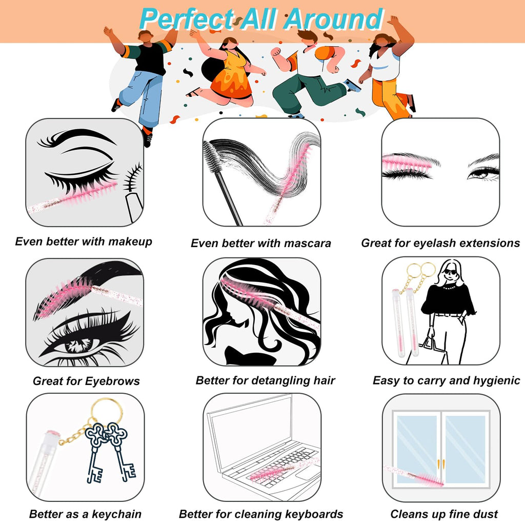 Upgrade 48 Pieces Disposable Mascara Wands Set,Diamond Mascara for Women and Girls- Include 24 Pcs Crystal Lash Spoolies Brush and 24 Pcs Reusable Keychain Empty Eyelash Brush Tubes